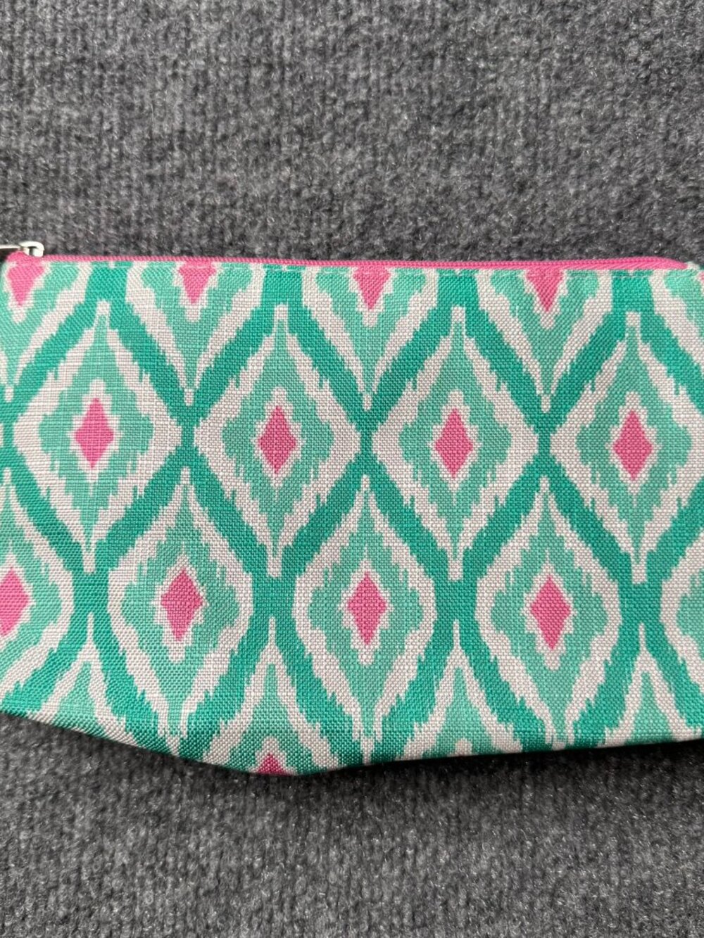CLINIQUE Teal Pink Geometric Ikat Canvas Makeup Bag Cosmetic Pouch Travel GWP